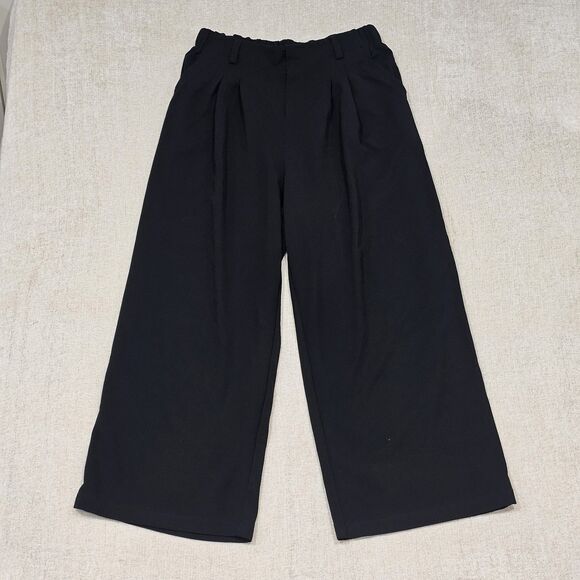 Halara High Waisted Pleated Wide Leg Waffle Weave Work Pants Black Large Petite - Picture 1 of 7